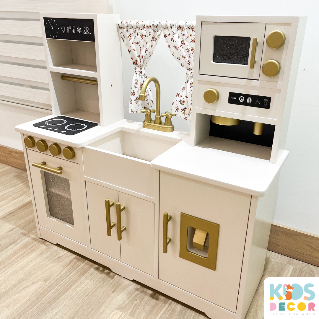 Cocinita Montessori Vintage Premium con Microondas, Lavaplatos, Cafetera, Estufa y Nevera - Kids Decor Colombia