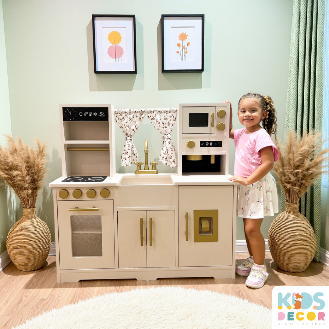 Cocinita Montessori Vintage Premium con Microondas, Lavaplatos, Cafetera, Estufa y Nevera para Ninos - Kids Decor Colombia
