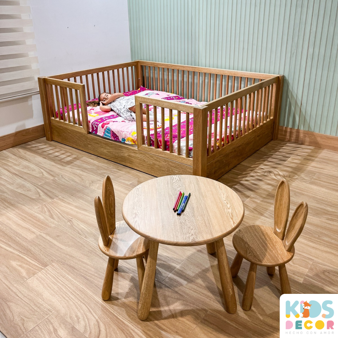 Cama Infantil Montessori de Madera de Roble Natural