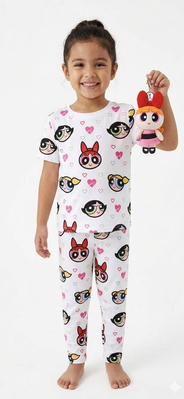 Conjunto Pijama Las Chicas Superpoderosas para Niña (2 Piezas) + Llavero de Peluche Bombón