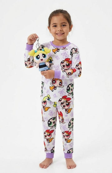 Conjunto Pijama Las Chicas Superpoderosas Niña Manga Larga (2 Piezas) + Llavero Peluche Burbuja