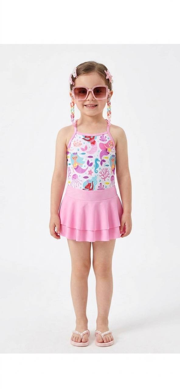 Set Completo Playa Niña: Vestido de Baño Sirena + Mochila Lentejuelas + Gafas + Accesorios de Mar - Kids Decor Colombia