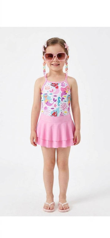 Set Completo Playa Niña: Vestido de Baño Sirena + Mochila Lentejuelas + Gafas + Accesorios de Mar