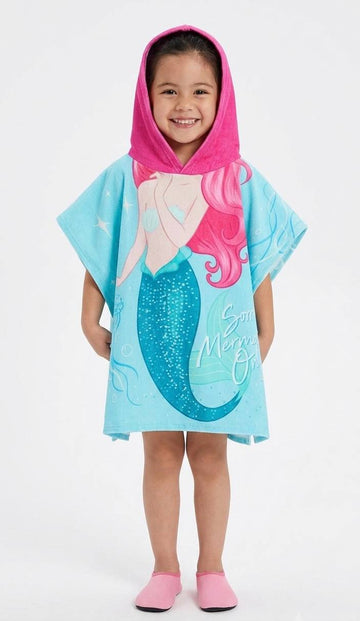 Poncho Toalla con Capucha de Sirena para Niña - Salida de Baño Infantil Unitalla (Largo 65cm)