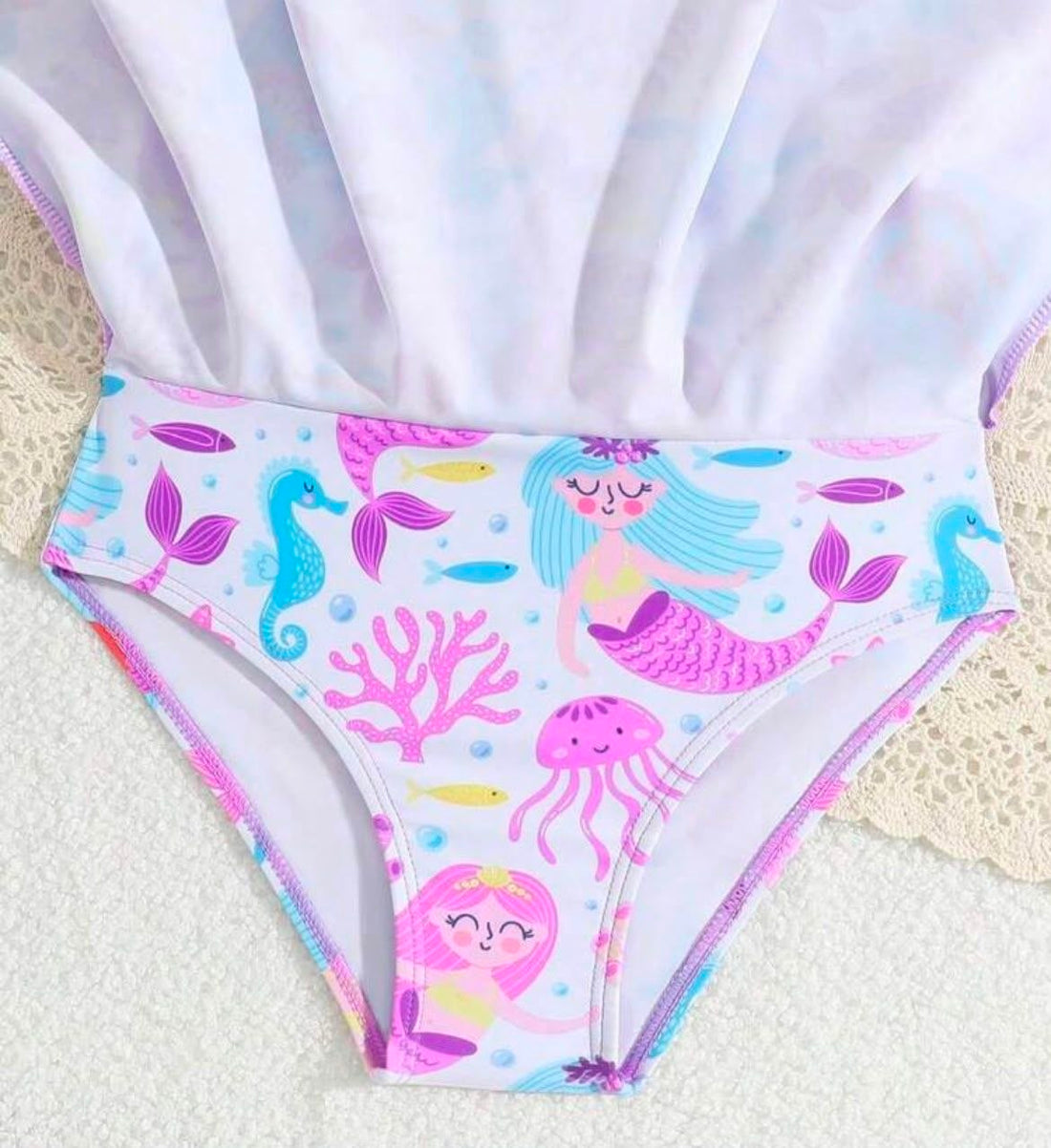Vestido de Baño Sirenitas con Bolso y Ganchitos para Niña