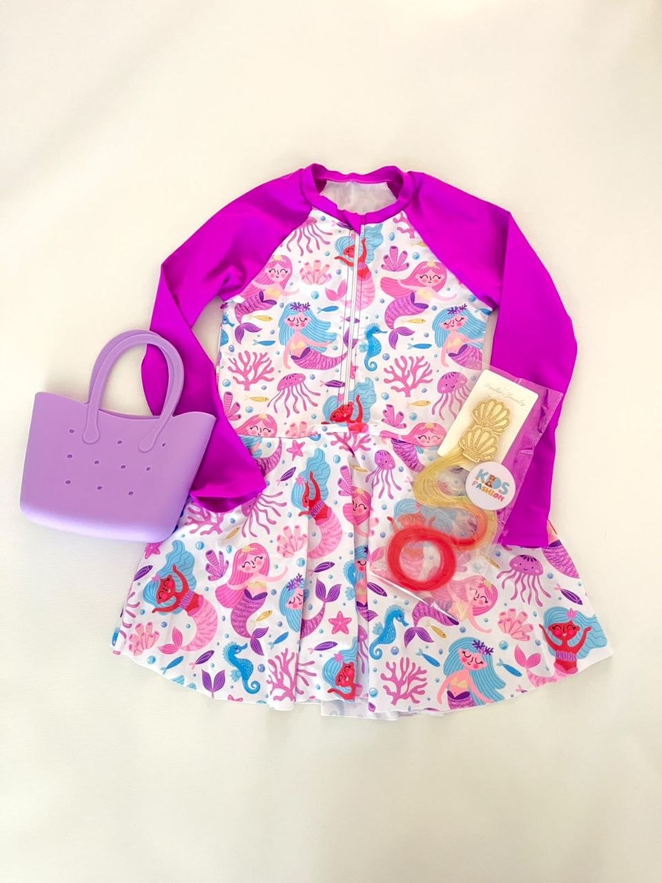 Vestido de Baño Sirenitas con Bolso y Ganchitos para Niña - Kids Decor Colombia