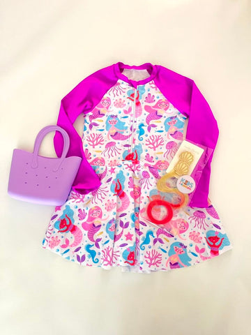 Vestido de Baño Sirenitas con Bolso y Ganchitos para Niña - Kids Decor Colombia