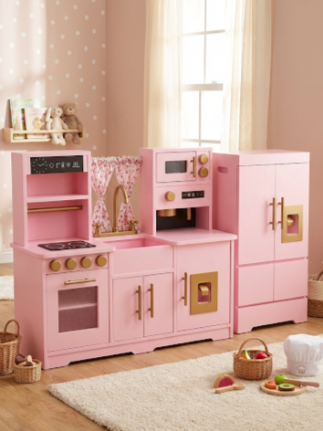 Cocinita Montessori Vintage Premium con Microondas, Lavaplatos, Cafetera, Estufa y Nevera + Módulo de Nevera Independiente - Kids Decor Colombia