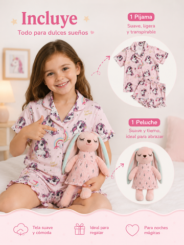 Pijama Unicornio Mágico + Peluche Conejita de Ensueño